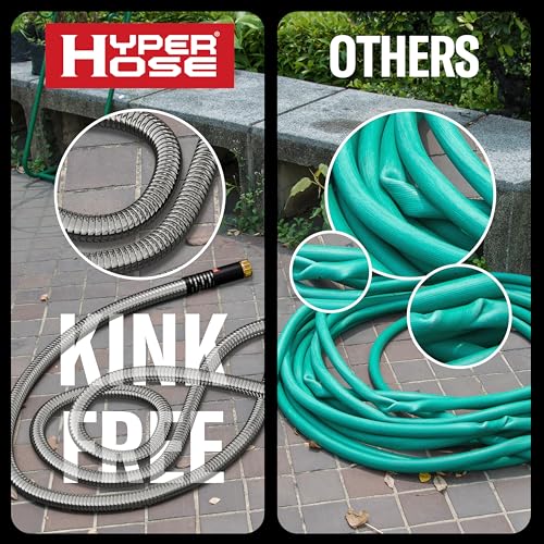 Best 100 ft Metal Garden Hose Set - No-Kink Durable 316 Stainless Steel, 10-Way Zync Spray Nozzle & Hook – Tough Flexible Heavy Duty Water Hoses, Naval Brass, Rust, Weather, LeakProof
