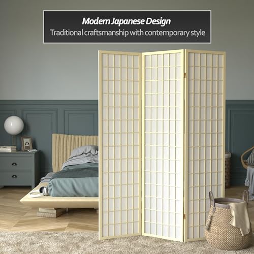 Red Lantern 6 ft. Tall Window Pane Shoji Screen-Natural-4 Panels Room Divider