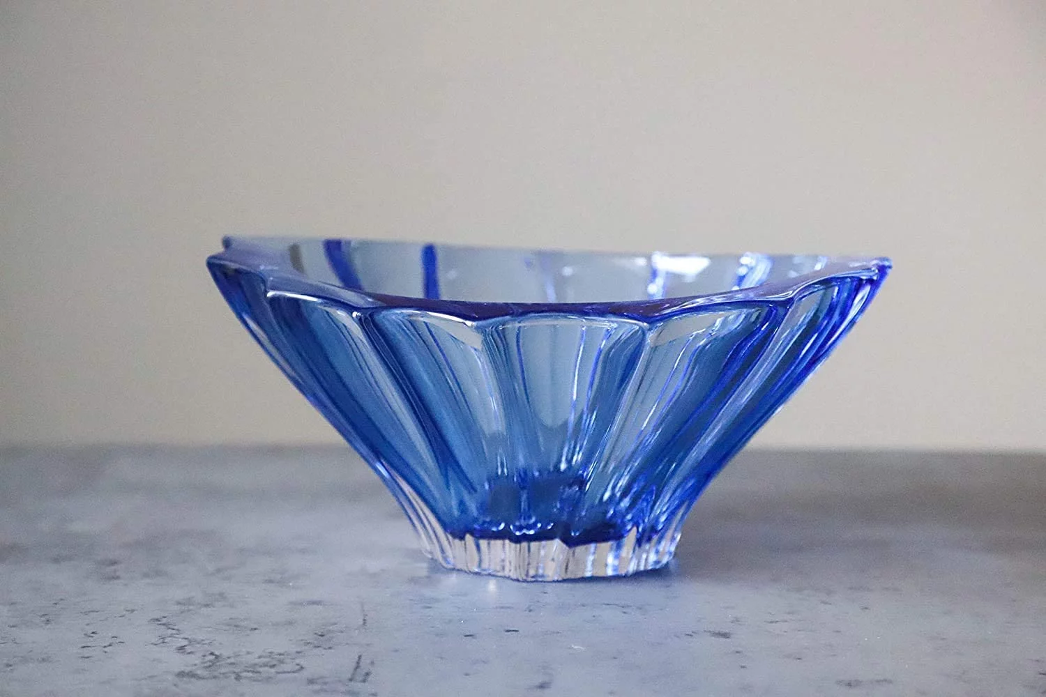 Bohemian Crystal Glass Bowl-Vase 8''-Dia Blue Vintage European Design ''Plantica'' Centerpiece Fruits Desserts Home Decor Birthday Wedding Housewarming Anniversary