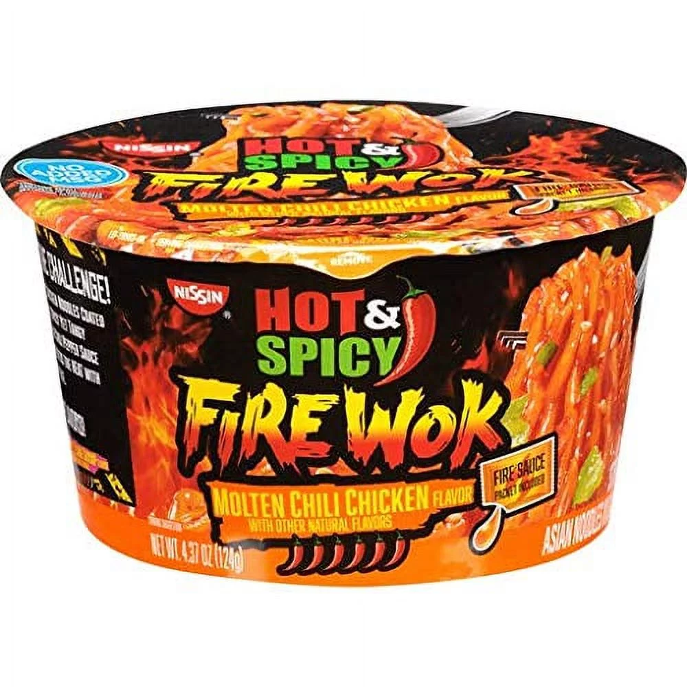Nissin Hot & Spicy FireWok Molten Chili Chicken Flavor Noodle Bowl 6pk Packaging may vary