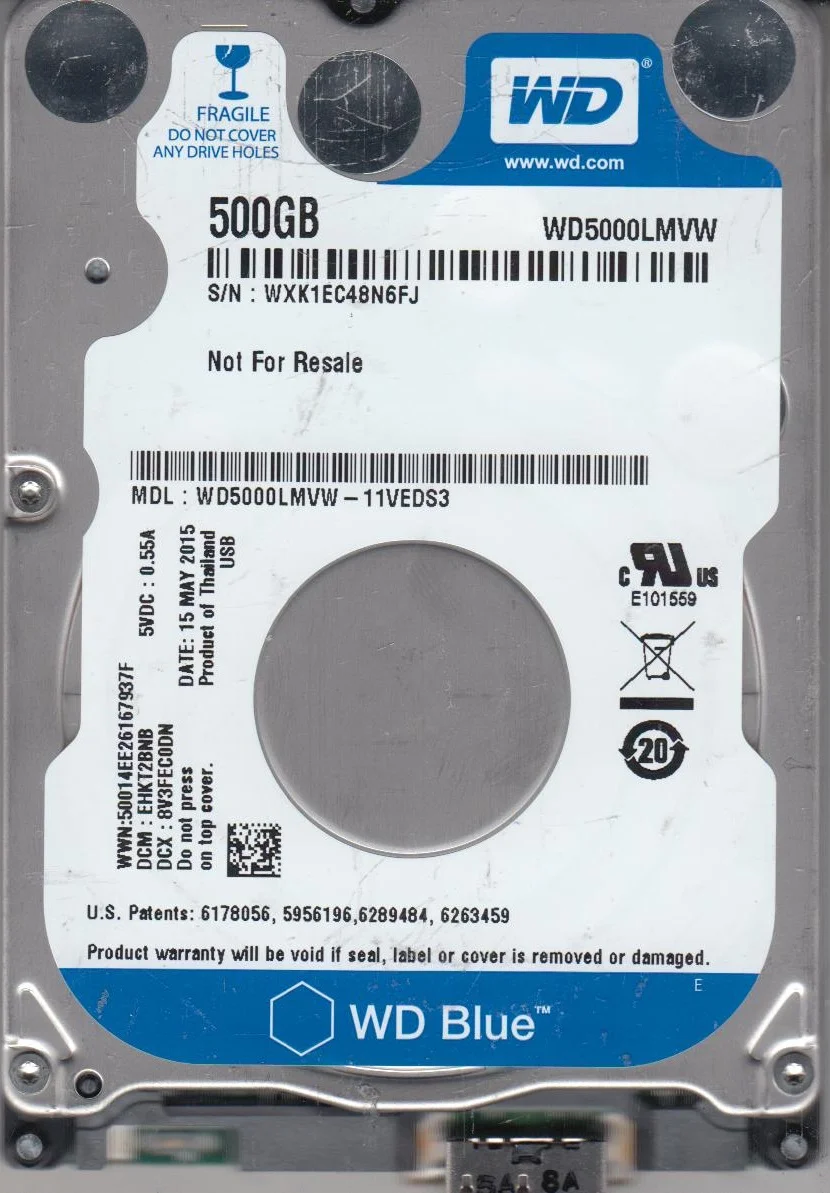 WD5000LMVW-11VEDS3, DCM EHKT2BNB, Western Digital 500GB USB 2.5 Hard Drive