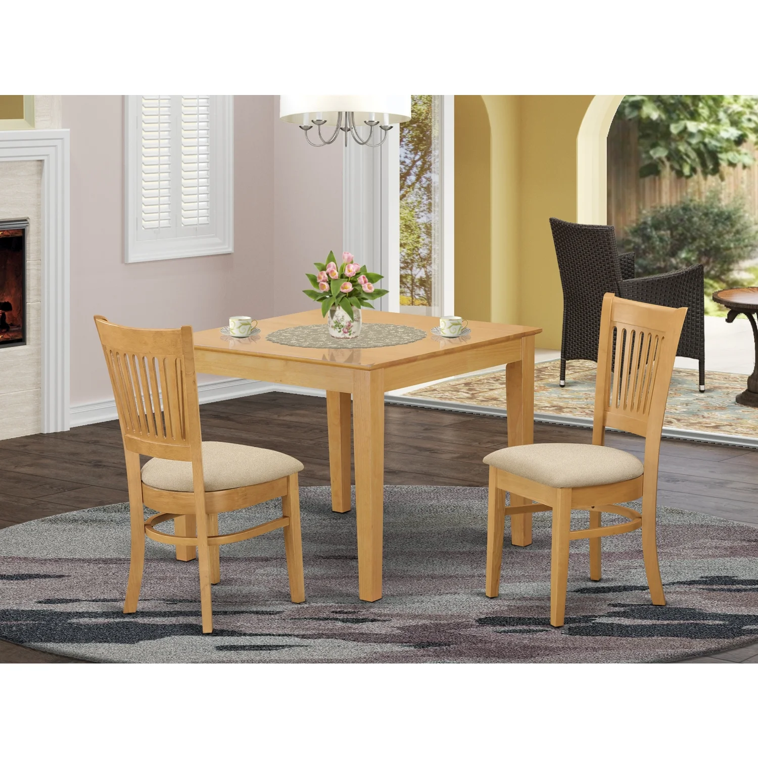East West Furniture Oxford 3-piece Traditional Wood Dining Room Set in Oak