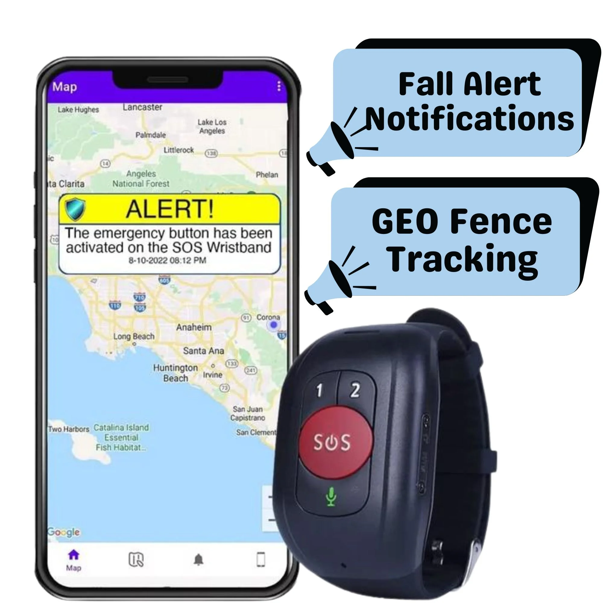 Seculife SOS Wristband Life Saving GPS Tracker - Fall Alert - SOS Button - 2 Way Calling - Seniors, Elderly Monitoring App Tracking