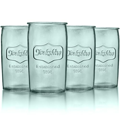 kitchentoolz Pink Colored Drinking Glasses Set of 4 - Yorkshire Tumbler 16 oz Glassware Cups for Ice Cold Drinks, Beverages, Iced Tea - Vintage Kitchen Glass Cup Set - Pink