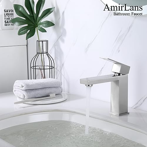 Brushed Gold Vessel Sink Faucet - Tall Single Hole Bathroom Faucet with Pop Up Drain, AML-11411-BG