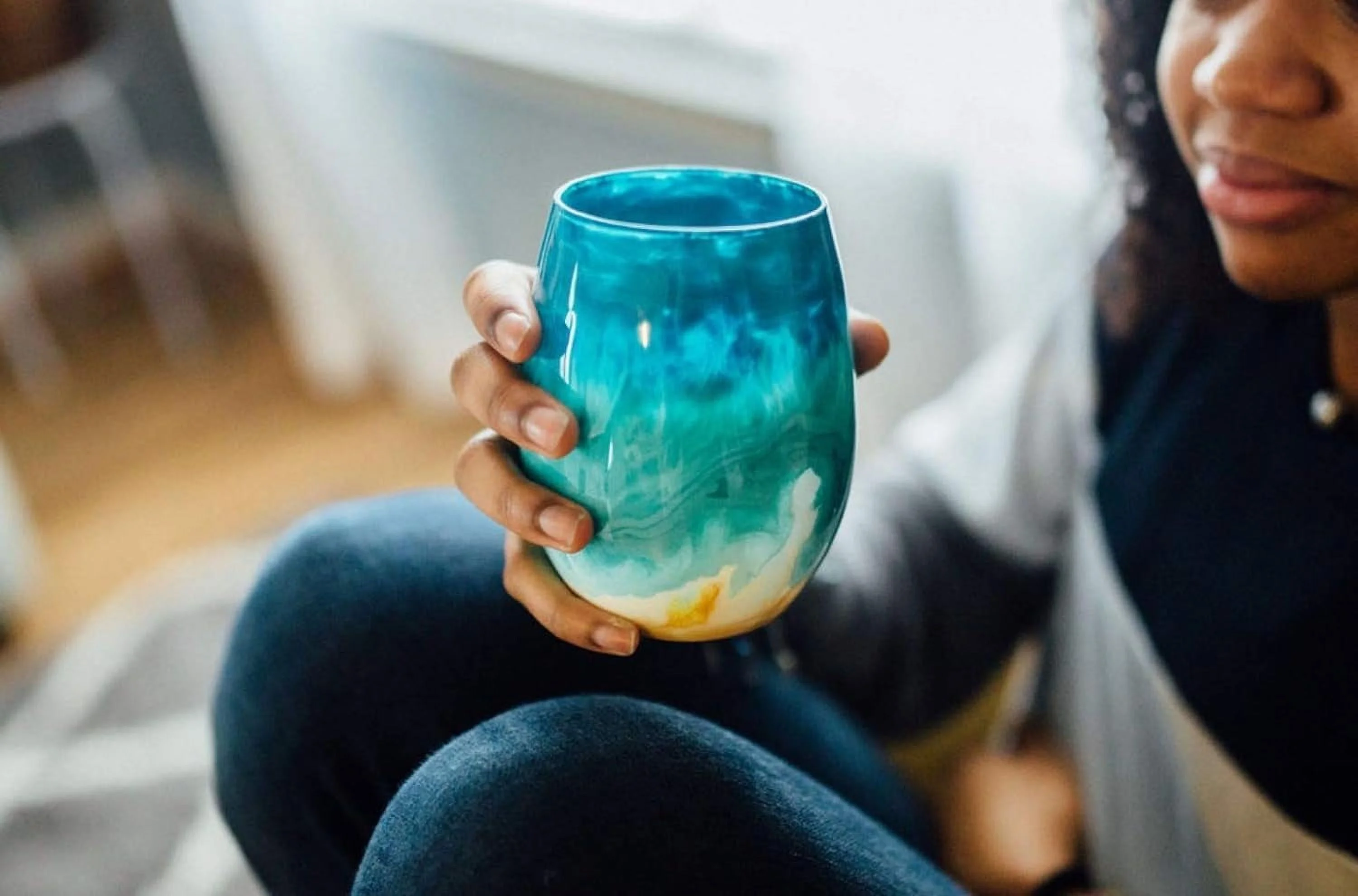 Beach Themed Wine Glass Gift For Mom, Destination Wedding Stemless Wine Glass Gift For Her