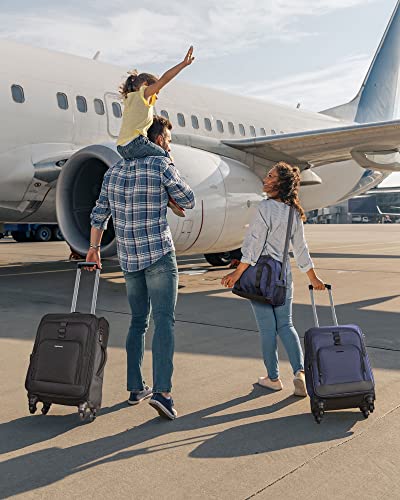 BAGSMART Expandable 20 inch Carry on Luggage Airline Approved, Lightweight Carry on Suitcase with Spinner Wheels, Family Travel Suitcase Set with Duffle Bag-Black