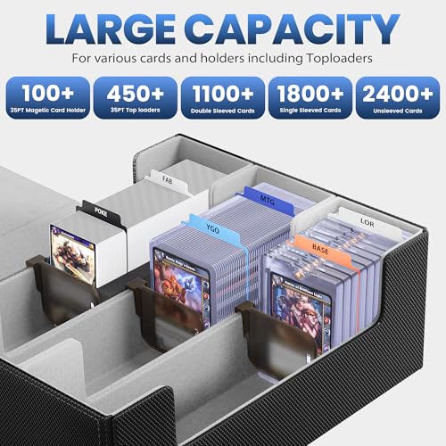 Card Storage Box For Trading Cards 1800+,Card Deck Box With 10 Dividers,6 Foam Stoppers,4 Supporters,Commander Deck Case Fit For Toploaders,MTG,YuGiOh,TCG and Magic Cards