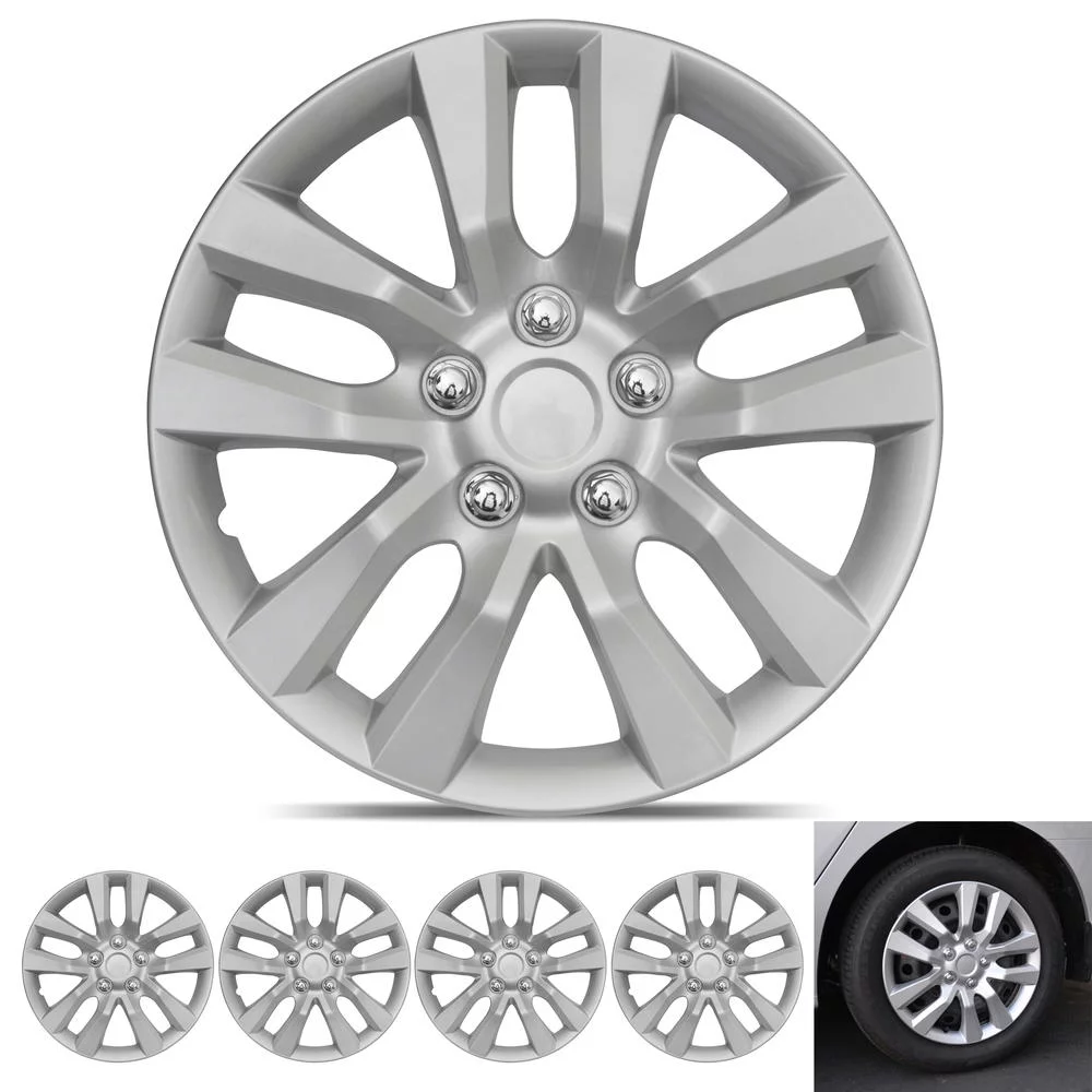 BDK Hubcap Wheel Covers Nissan Altima Style - 16 Inch Silver Replica Cover, OEM Factory Replacement (4 Pieces)