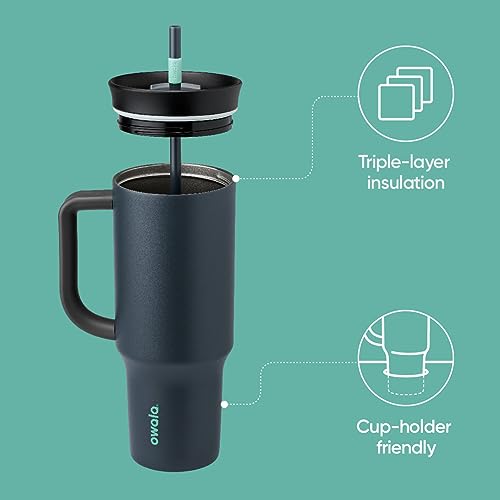 Owala Stainless Steel Triple Layer Insulated Travel Tumbler with Spill Resistant Lid, Straw, and Carry Handle, BPA Free, 40 oz, Dusty Pink (Yoga Rose)