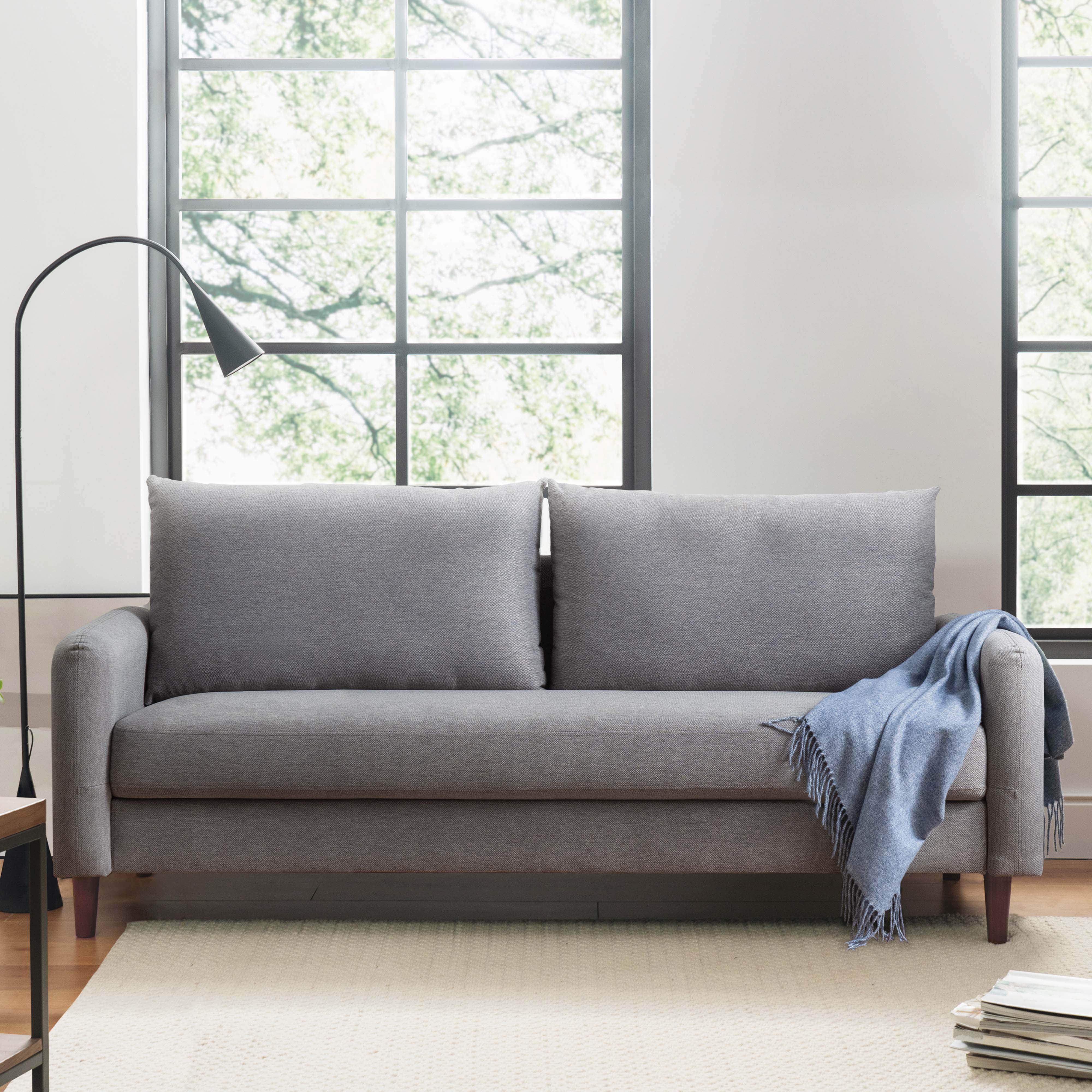 Mellow Mae Mid-Century Modern Sofa with Curved Arms, Light Grey