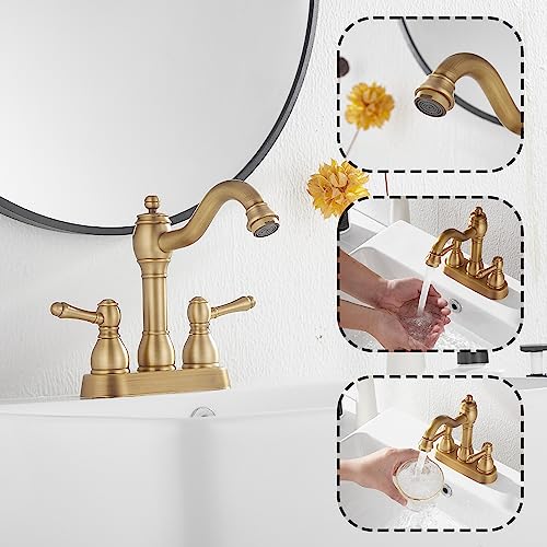 GGStudy 360° Swivel Antique Brass Bathroom Vessel Sink Faucet Single Handle One Hole Matching with Pop Up Drain