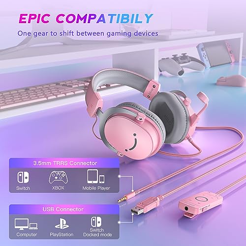 FIFINE PC Gaming Headset, USB Headset with 7.1 Surround Sound, Detachable Microphone, Control Box, 3.5mm Headphones Jack, Over-Ear Wired Headphones for PS5/Xbox/Switch, Black-AmpliGame H9