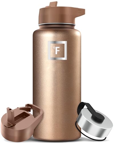 IRON °FLASK Camping & Hiking Hydration Flask with 3 Lids - Stainless Steel, Double Walled & Vacuum Insulated Water Bottle - Leak Proof & BPA Free 32 Oz