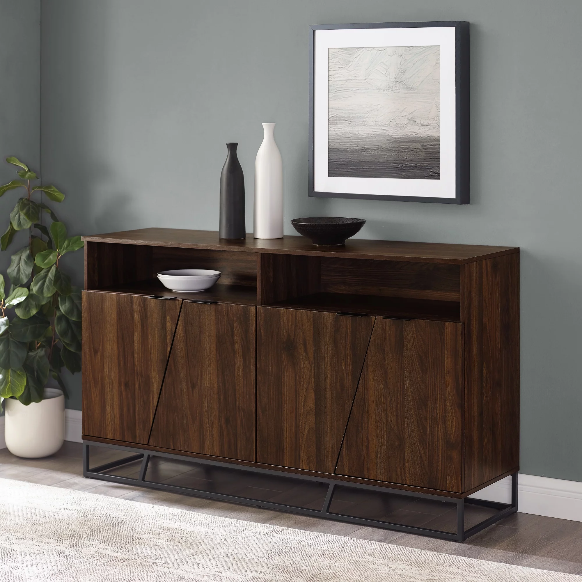 Afton Angled Door Dark Walnut Sideboard by Walker Edison