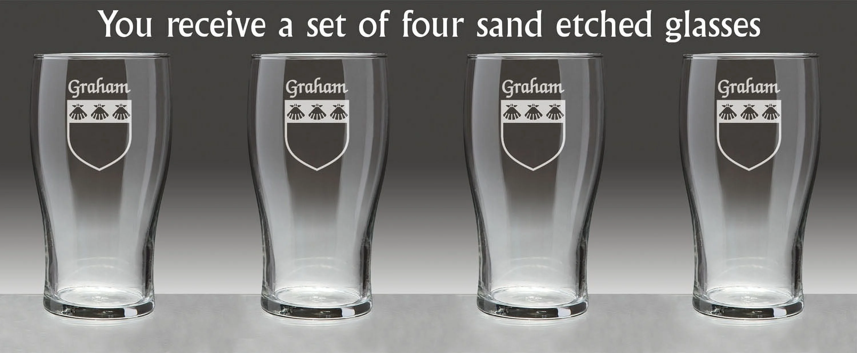 Graham Irish Coat of Arms Tavern Glasses - Set of 4 (Sand Etched)