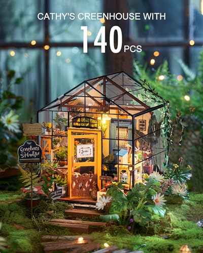 Rolife DIY Miniature Greenhouse Kit, Tiny/Mini House Making Kit with Furniture for Adults, Furniture, Halloween/Christmas Decorations, Gifts for Family and Friends (Cathy's Greenhouse)