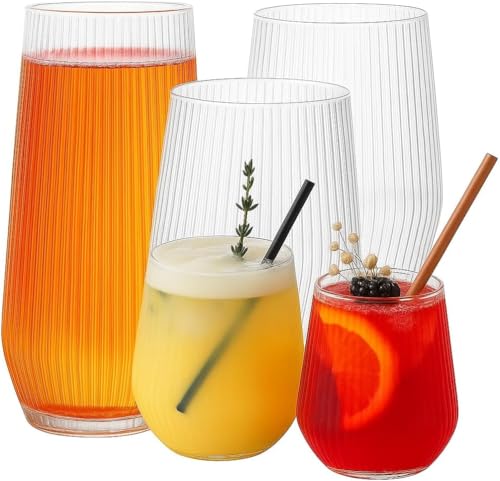 48 Pack Ribbed Ripple Stemless Toasting Glasses, Origami Durable 9 Oz BPA-Free Disposable Plastic Champagne Flutes for Weddings, Bars, Events, and Celebrations (Clear)