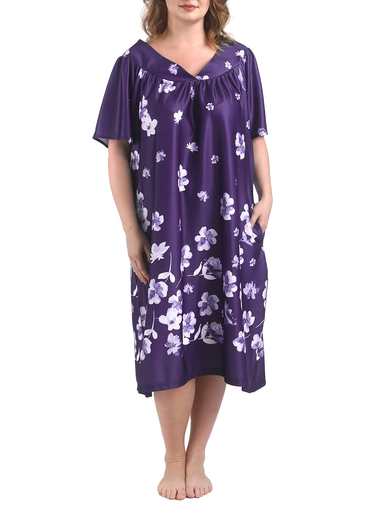 FEREMO Plus Size Nightgowns Womens House Dress With Pockets Short Sleeve Moomoo Nightgown Lounge Dresses for Women 1X-4X