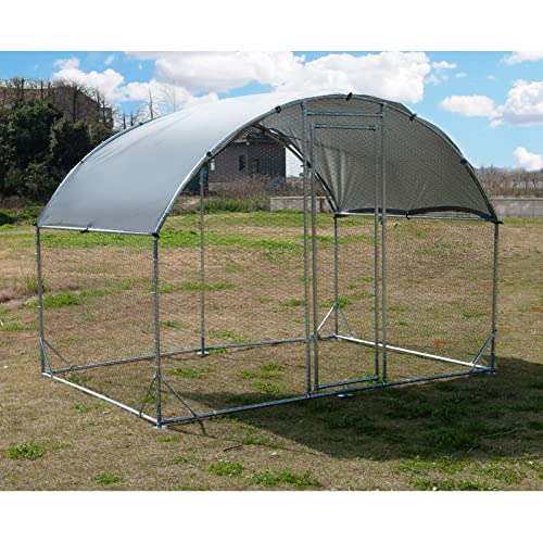 Large Metal Chicken Coop, Walk-in Poultry Cage Galvanized Hen Playpen House Dome Shaped Coop with Waterproof and Anti-Ultraviolet Cover and Lockable Door for Outdoor, Backyard Farm (6.23’ L x 9.2’ W)