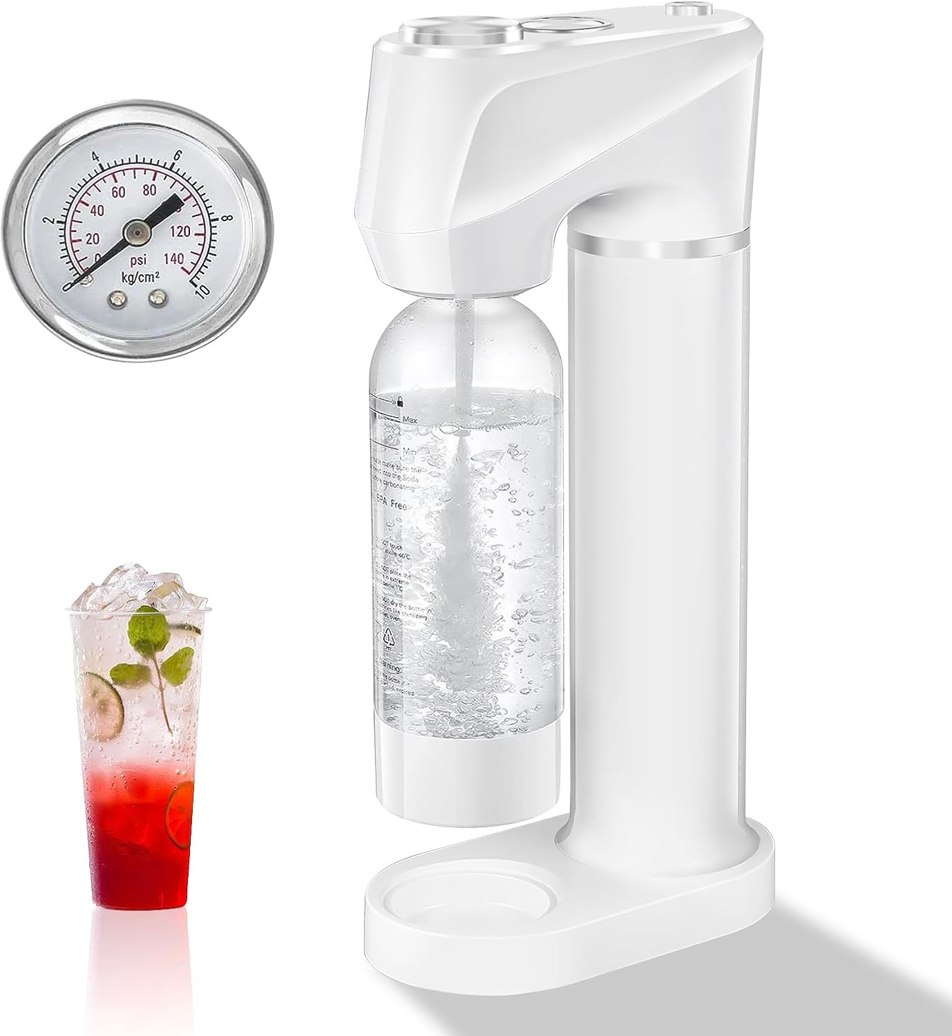 Soda Maker, Seltzer and Sparkling Water Maker for Home, Soda Machine with 1L BPA Free PET Bottle, Compatible with Any Screw-in 60L CO2 Exchange Carbonator (NOT Included), White