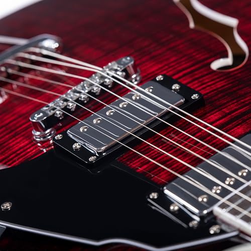 GROTE Jazz Electric Guitar Semi-Hollow Body Trapeze Tailpiece Bridge Guitar Gig Bag (Black)