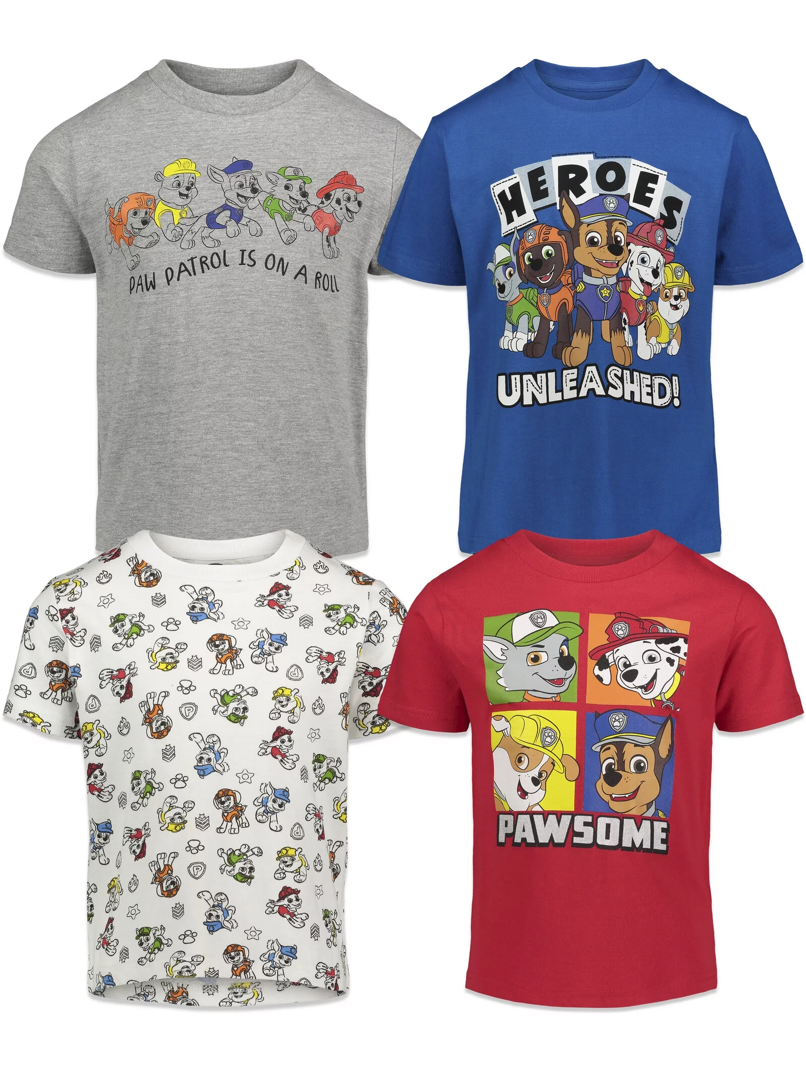 Paw Patrol Chase Marshall Rubble 4 Pack T-Shirts Toddler to Big Kid