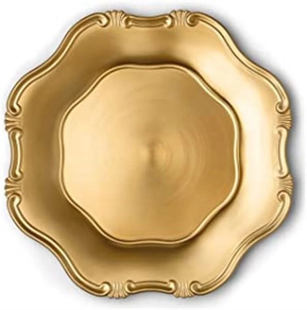 Chateau Fine Tableware Baroque Gold Charger Plates, 13” Elegant Chargers, Set of 6
