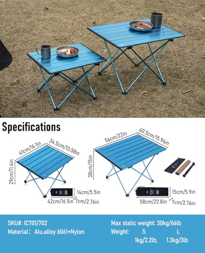 iClimb Ultralight Compact Camping Folding Table with Carry Bag (Blue - S)