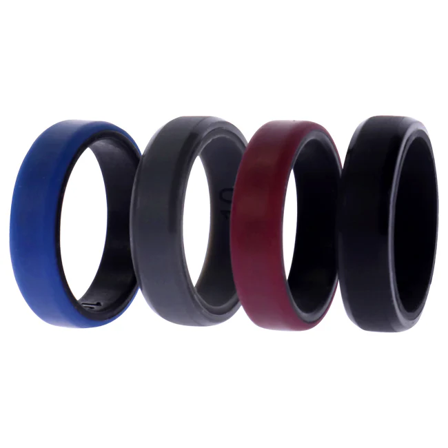 Silicone Wedding 6mm Brush 2Layer Ring Set - Bordo by ROQ for Men - 4 x 10 mm Ring