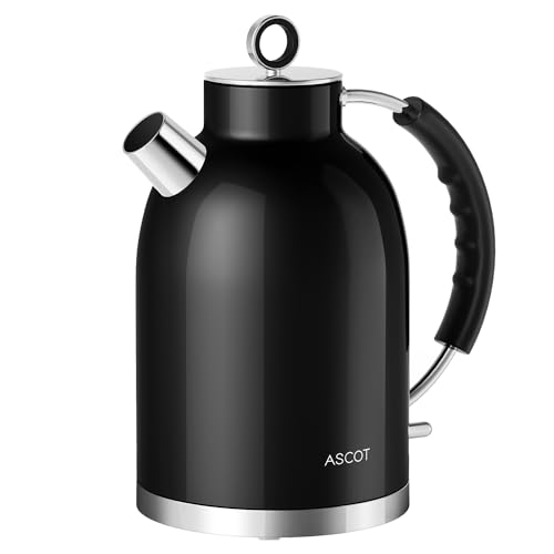 ASCOT Electric Kettle, Electric Tea Kettle Hot Water Kettle Stainless Steel Kettle 1.5L 1500W Tea Heater & Boiling Water, Auto Shut-Off and Boil-Dry Protection (Polished Silver)