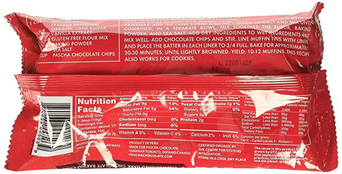Pascha Organic Dark Chocolate Baking Chips 100% Cacao Unsweetened -- 8.8 oz Pack of 2