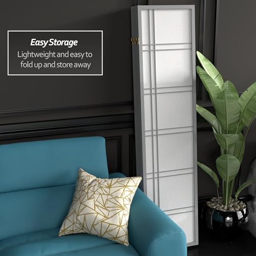 Red Lantern 6 ft. Tall Double Cross Shoji Screen-Grey-3 Panels Room Divider