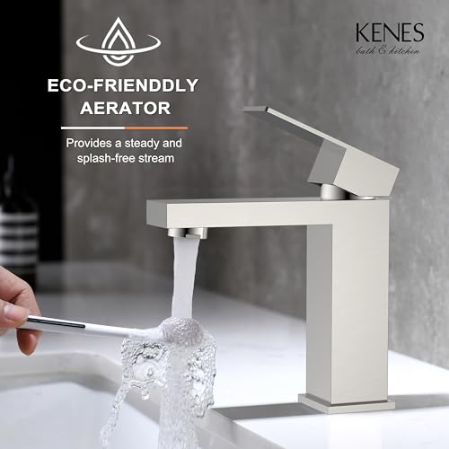 KENES Brushed Nickel Vessel Sink Facuet Single Handle Tall Bathroom Sink Faucet Vanity Bathroom Faucet Basin Mixer Tap with Water Supply Hose and Pop Up Sink Drain, LJ-9031A
