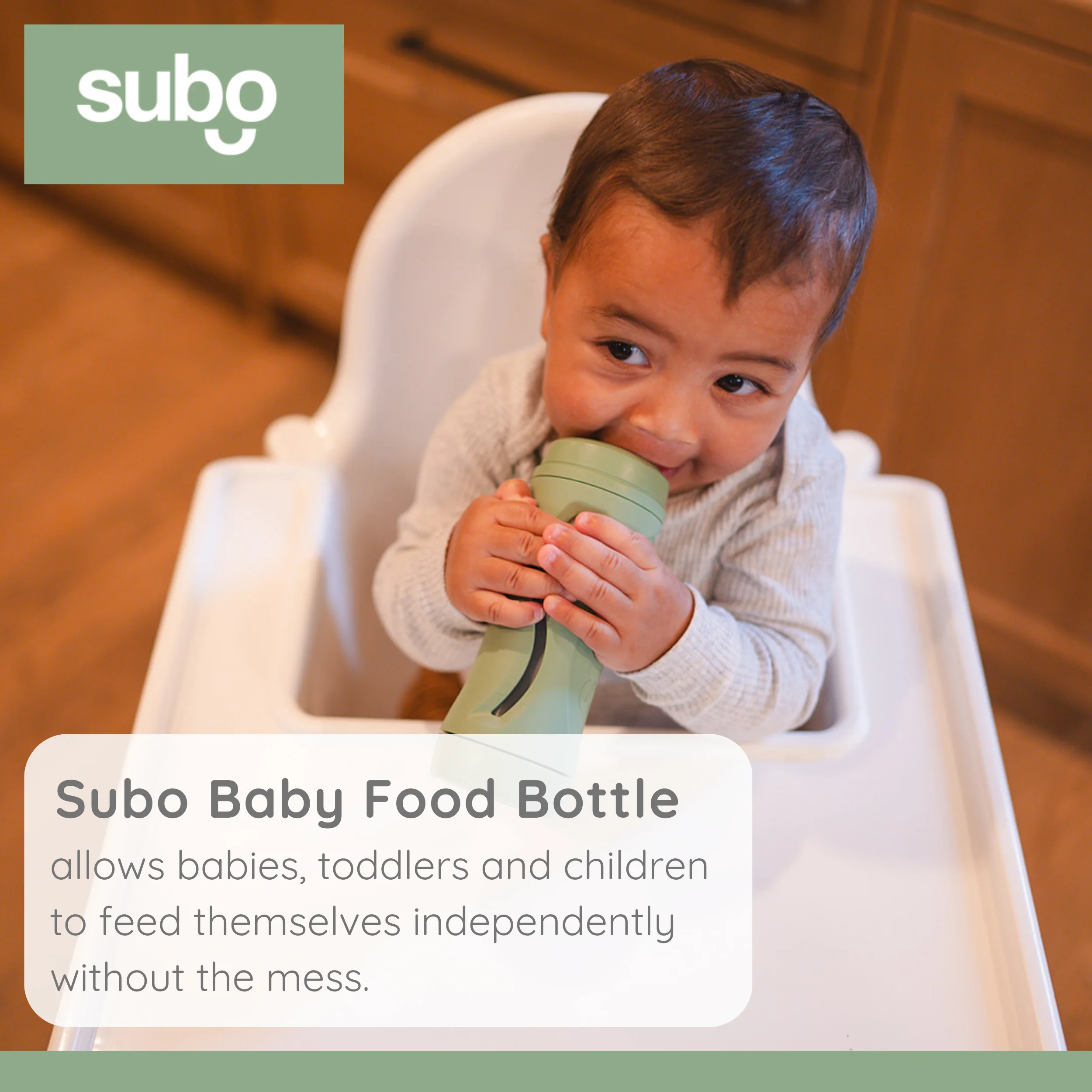 Subo Baby Food Bottle | No Mess Baby Toddler Self Feeder | Squeeze Free Design for Purees, Smoothies, Yogurt, Oatmeal, or Thickened Liquids | Reusable Silicone Washable Cup (Sage)