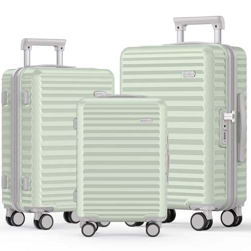 SHOWKOO Luggage Sets 3 Piece Hardside Expandable Suitcase with Double Spinner Wheels Tsa Lock, (Beige White, 5 piece set)