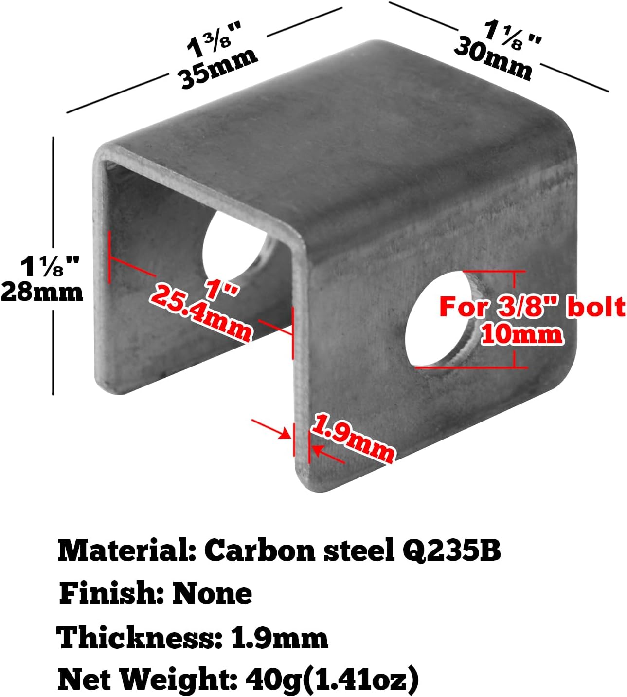 20 Pcs Weldable U Bracket with 2 Holes, for 1