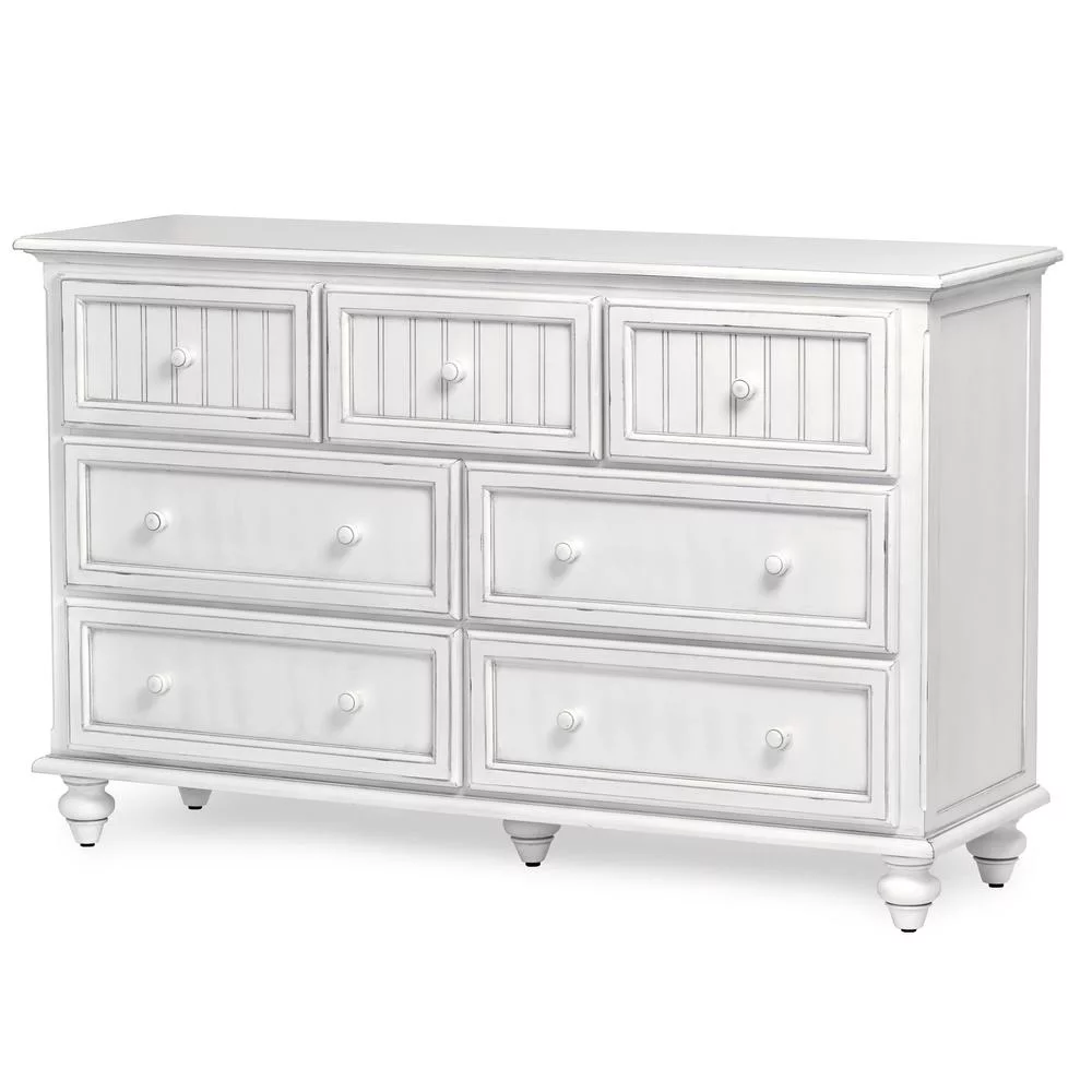 Sea Wind Florida Monaco Coastal Wood Dresser with 7 Drawers in White