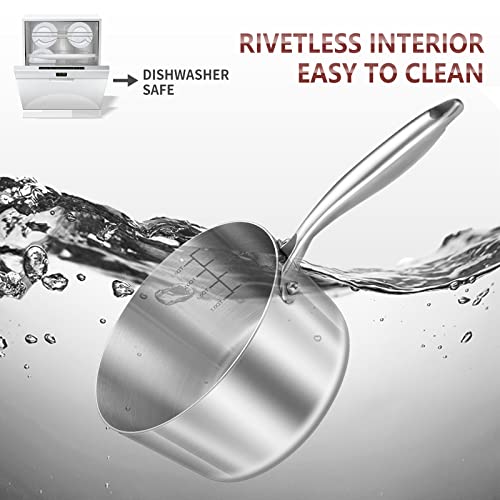 Whole Body Tri-Ply Stainless Steel 3 QT Saucepan with Steamer Set,Dai.20 CM Induction Pot,Heavy Duty,Oven and Dishwasher Safe.(Detachable Handle)