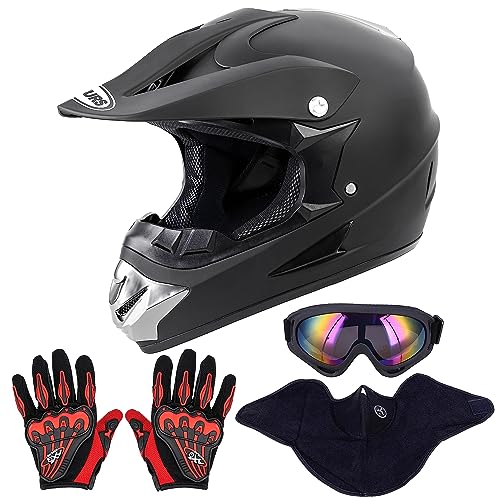 Adult Motocross Dirt Bike Helmet with Goggle, Gloves & Mask - DOT/FMVSS-218 Off-Road Motorcycle & ATV Helmet with Adjustable Sun Visor