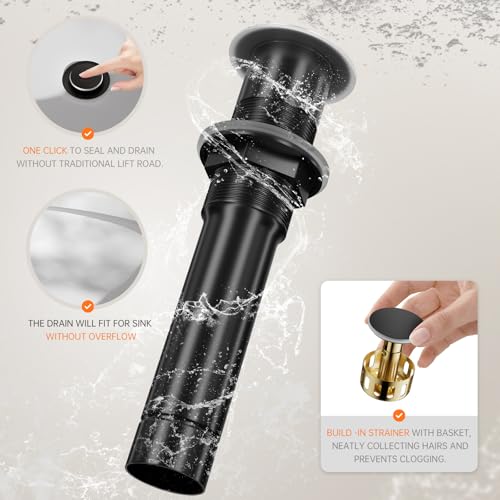 Phiestina Brushed Gold One Hole High Bathroom Vessel Sink Faucet, Single Hole Single Handle Tall Bathroom Faucet, with Pop Up Drain and Water Supply Line,FH01-BG-V