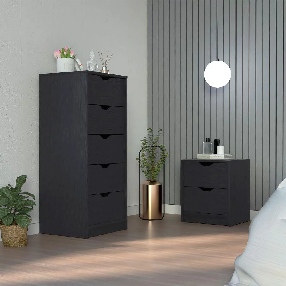 We Have Furniture Raymer 2 Piece Bedroom Set, Nightstand + Dresser, Black Wengue Finish