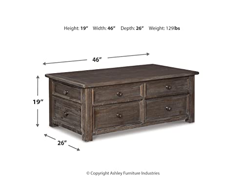 Signature Design by Ashley Bolanburg Farmhouse Lift Top Coffee Table with Drawers, Antique Cream & Brown