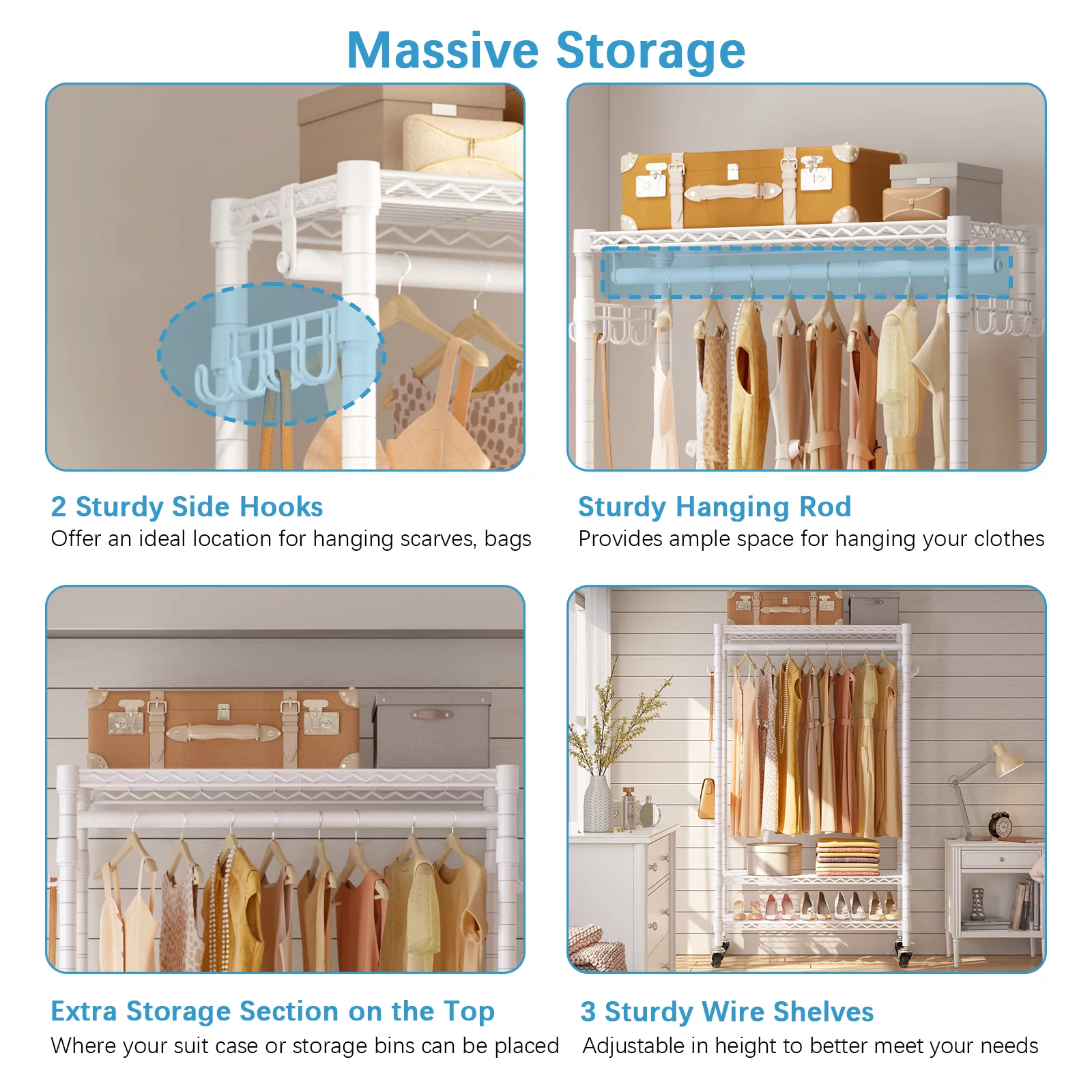 VIPEK R1C Plus Rolling Clothes Rack with Cover Portable Closet, White Closet Rack with Gray Cover