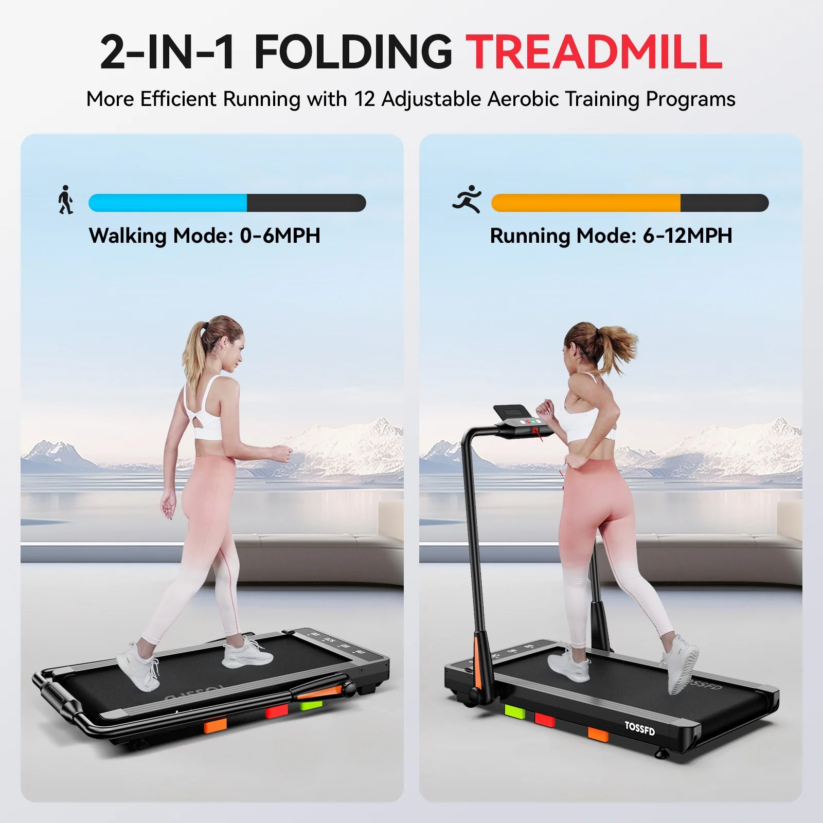 Pooboo 2 in 1 Under Desk Treadmill Black 2.5HP Folding Treadmill Walking Jogging Machine with App & Remote Control Led Touch Screen Walking Pad for Office Home Use 265lbs