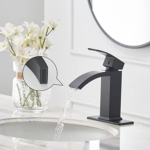 Brushed Nickel Vessel Sink Faucet, Waterfall Bathroom Faucets, Tall Spout Single Handle Single Hole Bathroom Faucets with Pop Up Drain and Without Overflow Basin Faucet Supply Line