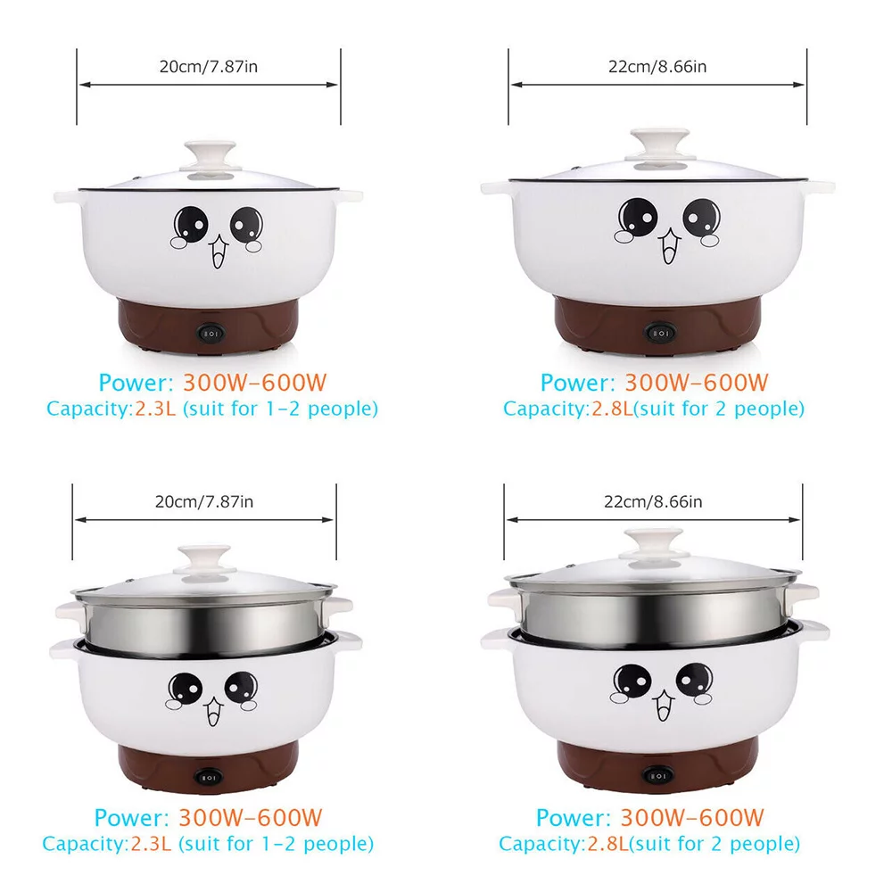 MIFXIN Electric Multi-Pot, 110V Electric Skillet Nonstick Hot Pot Noodles Rice Cooker, 2.3L, Without Steamer