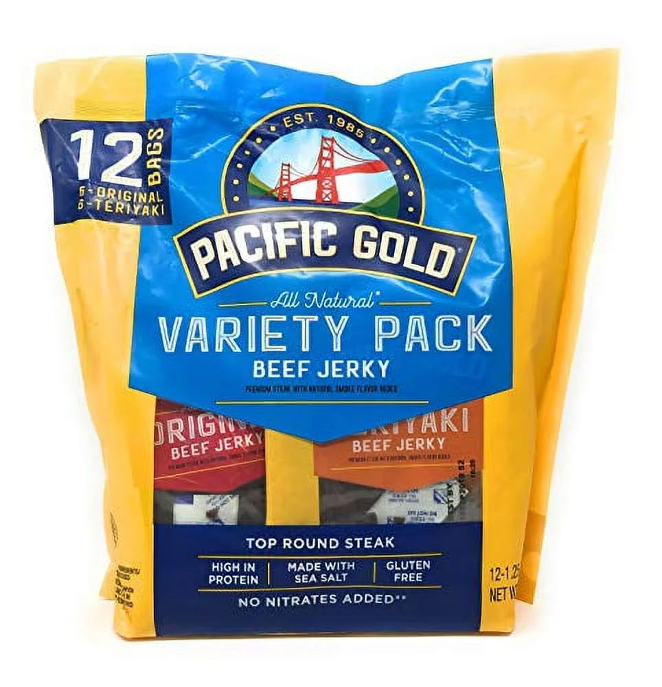 Pacific Gold Beef Jerky Original & Teriyaki, 12 Count Per Bag (2 Bags (24 Count))