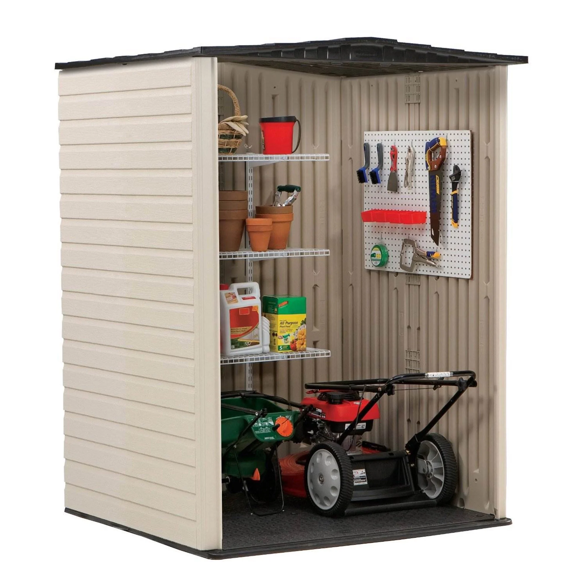 Rubbermaid Outdoor Medium Vertical Storage Shed, Resin, Beige, 72