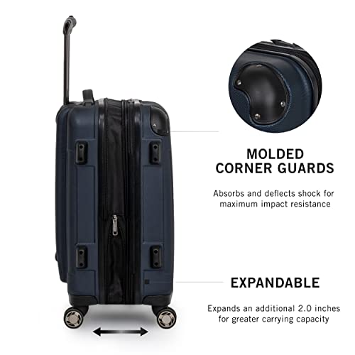 Kenneth Cole REACTION Renegade Luggage Expandable 8-Wheel Spinner Lightweight Hardside Suitcase, Navy Blue, 20-Inch Carry On